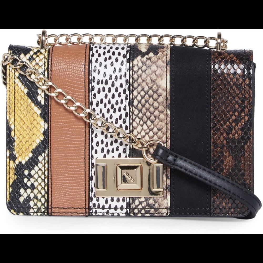 Aldo Ancely Multi Browns Snakeskin Textured Bag Crossbody